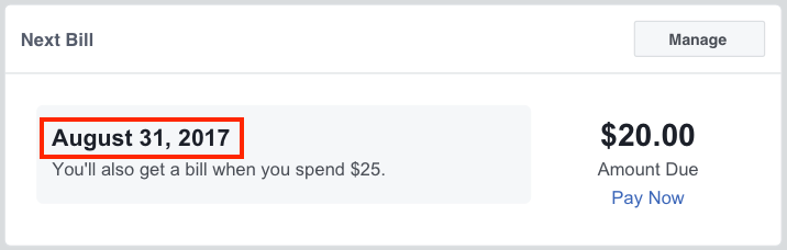 Facebook账单到期日
