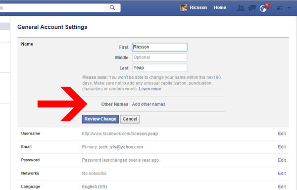 Facebook怎么改名字